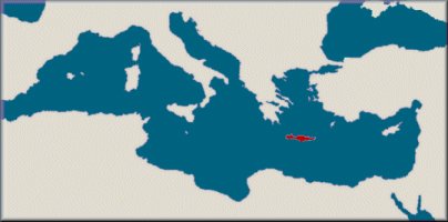 Die Lage Kretas im Mittelmeer - hier rot dargestellt